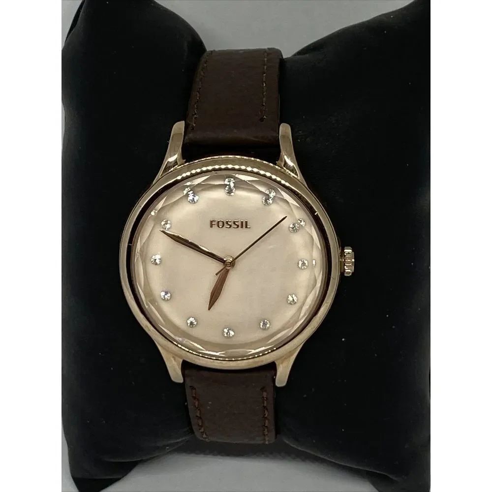 Fossil Laney BQ3466 Women's Brown Leather Analog Gold Dial Quartz Watch XR604